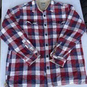 LL Bean Fleece Lined Shacket Men's Large Red,White &Blue Plaid Flannel Jacket